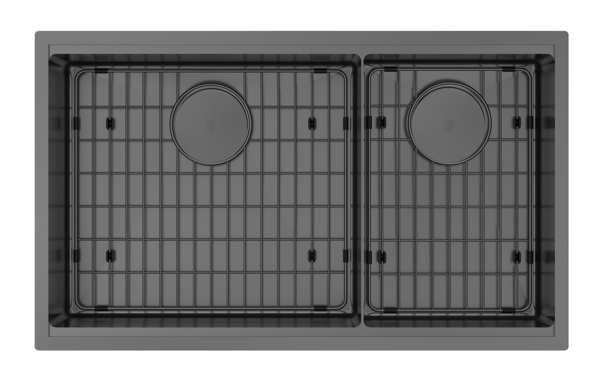 Integrato V2 - Black Pearl 31" 60/40 Double with cutting board, bottom grids, & roll-out mat