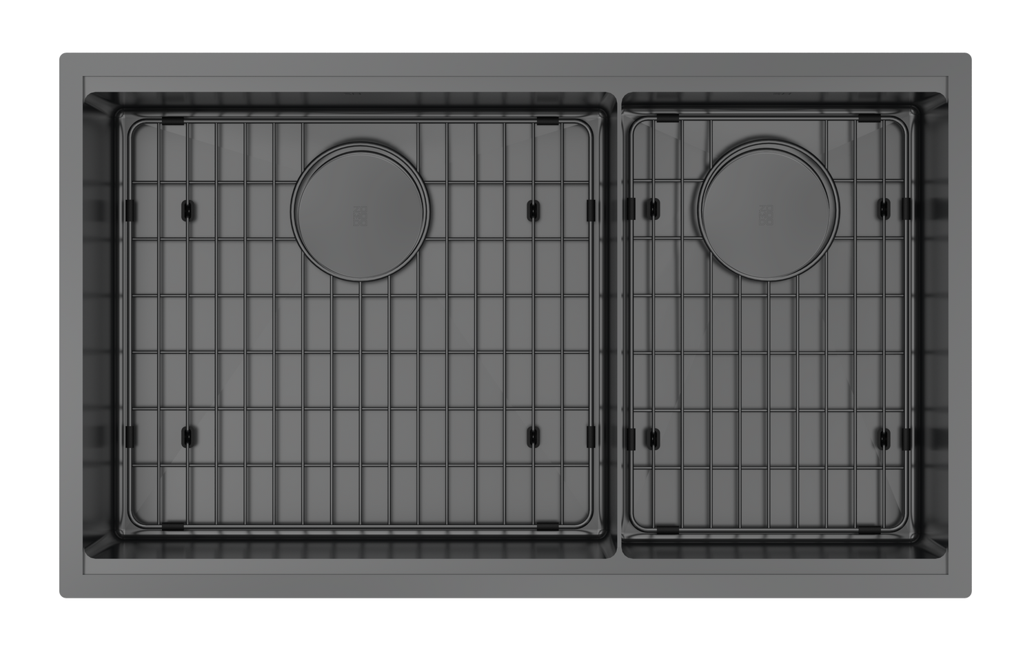 Integrato V2 - Black Pearl 31" 60/40 Double with cutting board, bottom grids, & roll-out mat