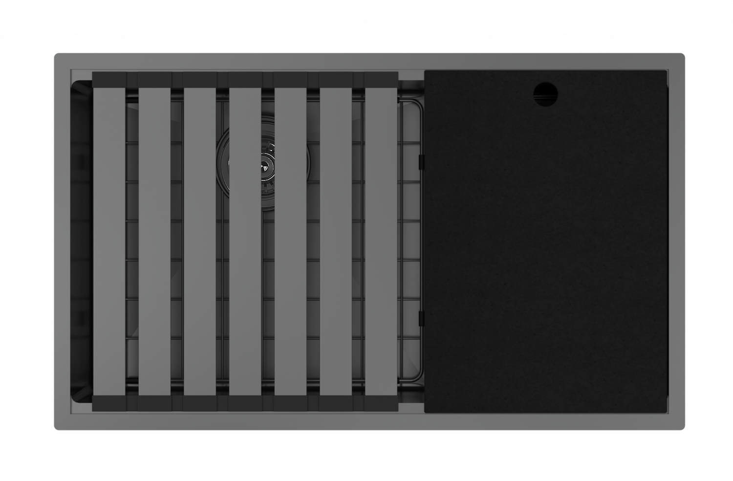 Integrato V2 - Black Pearl 31" 60/40 Double with cutting board, bottom grids, & roll-out mat