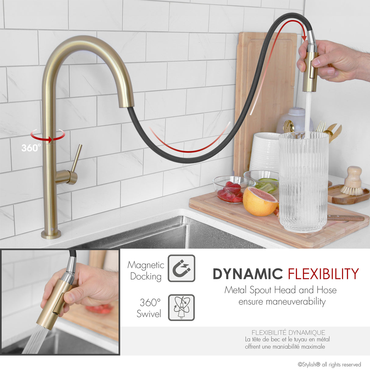 Catania Single Handle Brushed Gold Pull Down Kitchen Faucet