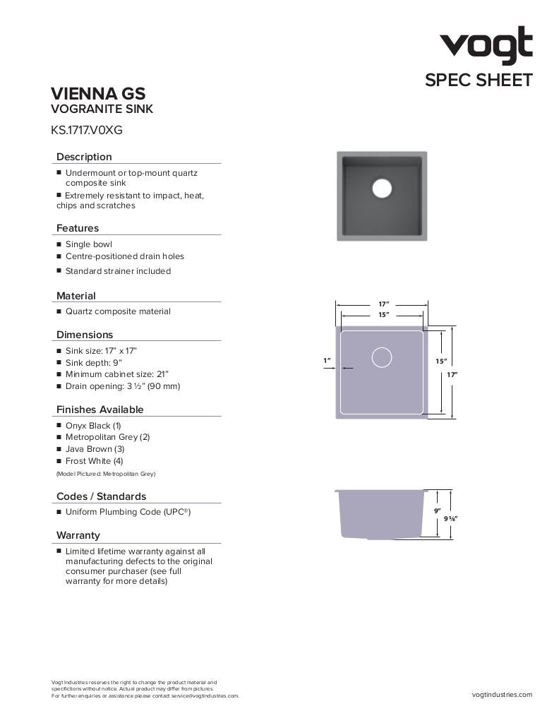 VIENNA GS VOGRANITE 17"x17"x9"