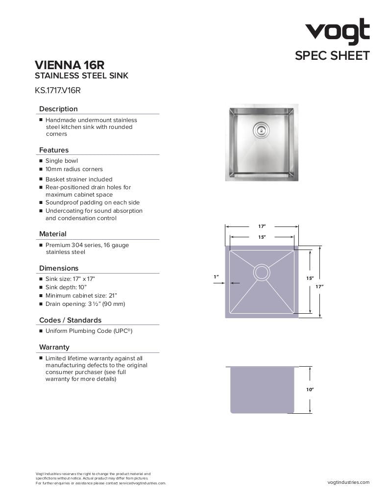 VIENNA 16R - 17"x17"x10" WITH STRAINER