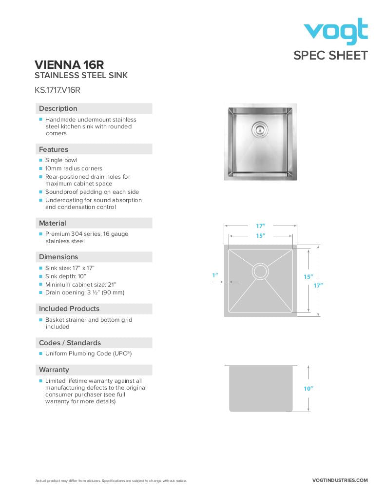 VIENNA 16R - 17"x17"x10" WITH STRAINER AND BOTTOM GRID
