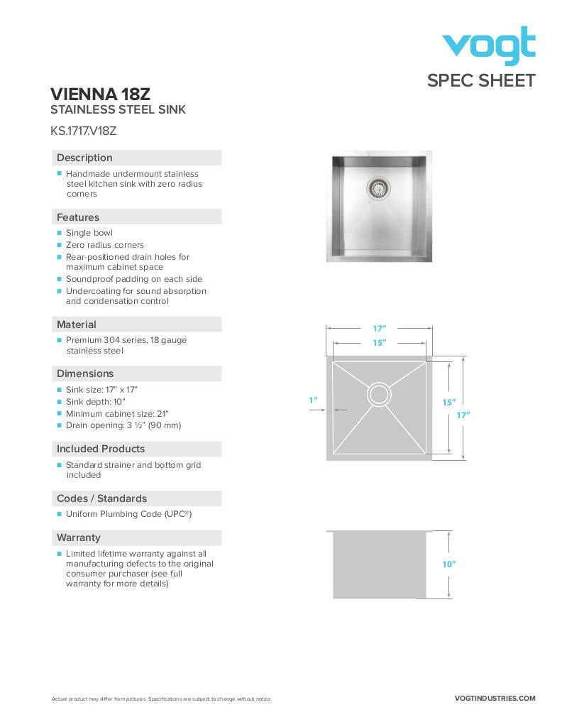 VIENNA 18Z - 17"x17"x10" WITH STRAINER AND BOTTOM GRID