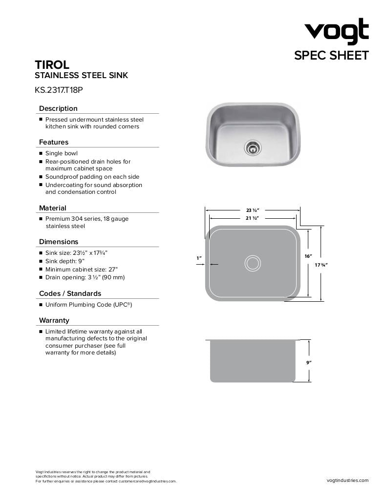 TIROL - 23-1/2"x18"x9" WITH STRAINER