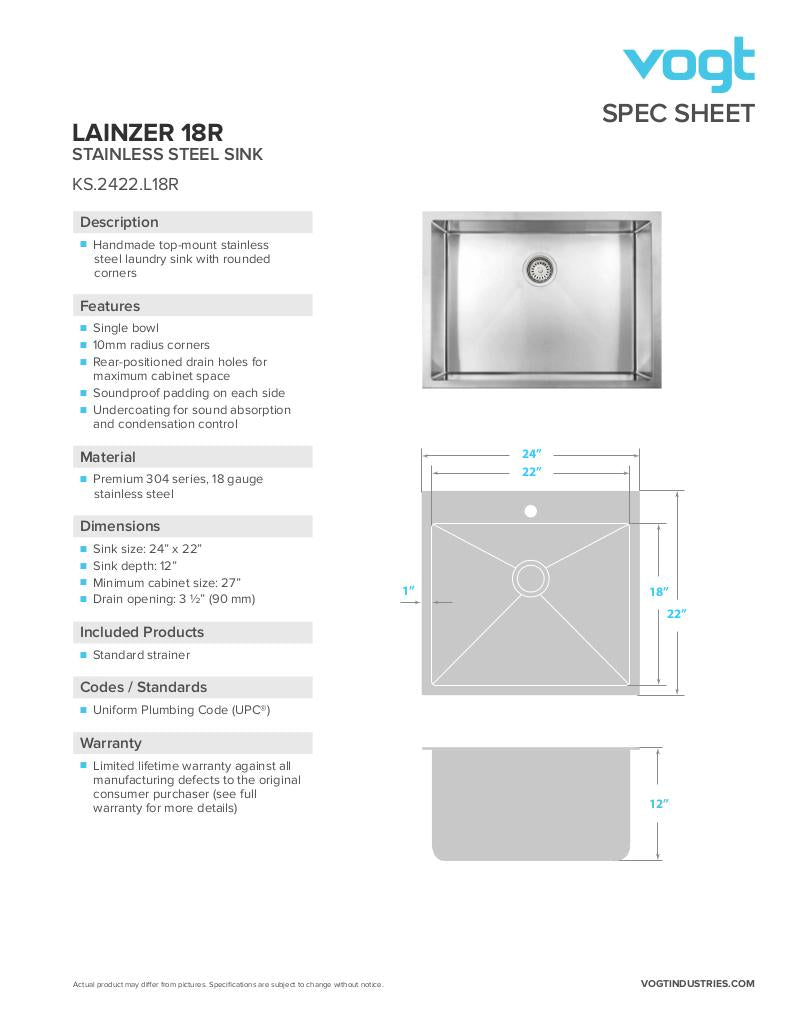 LAINZER 18R - 24"x22"x12" WITH STRAINER
