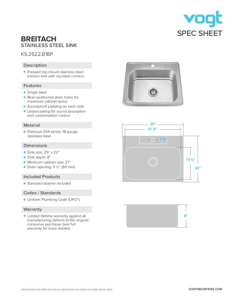BREITACH - 25"x22"x8" WITH STRAINER