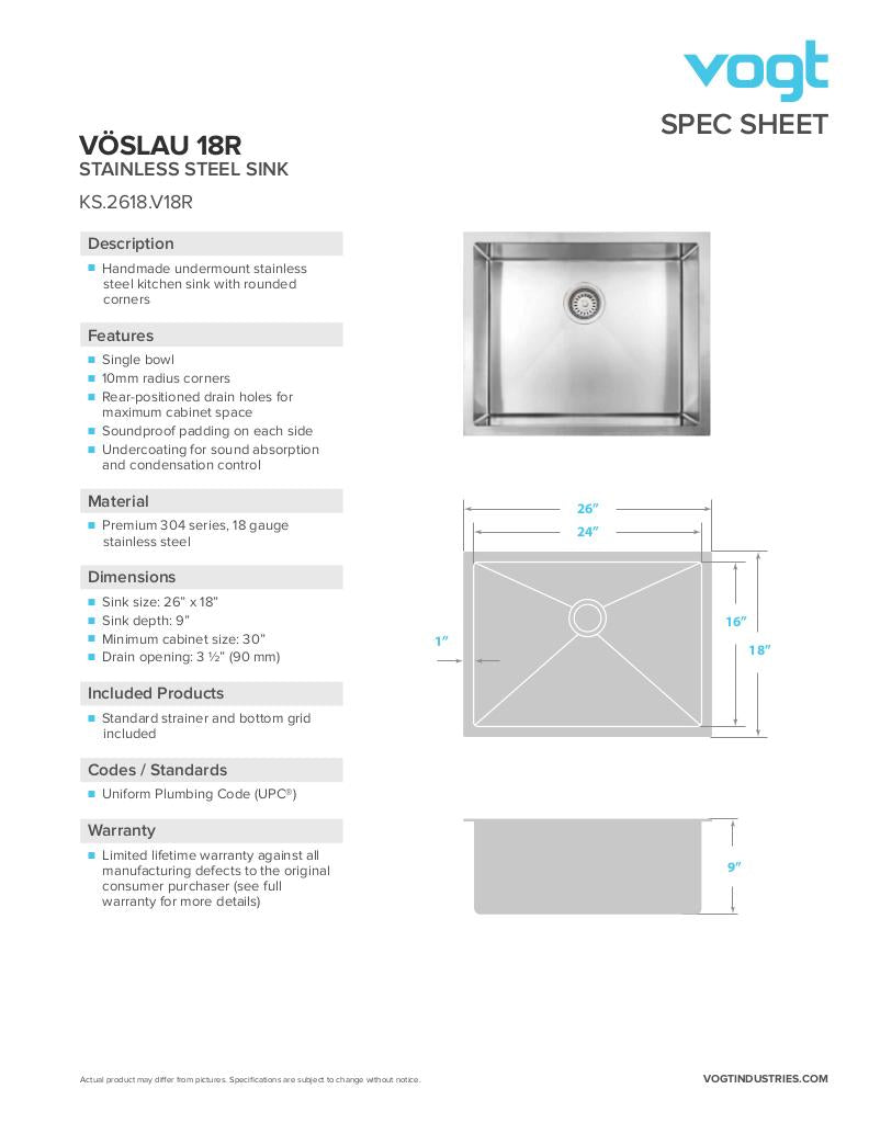 VOSLAU 18R - 26"x18"x9" WITH STRAINER