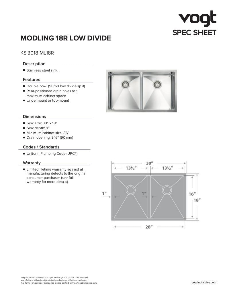 MODLING 18R LOW DIVIDE - 30"x18"x9" WITH STRAINERS