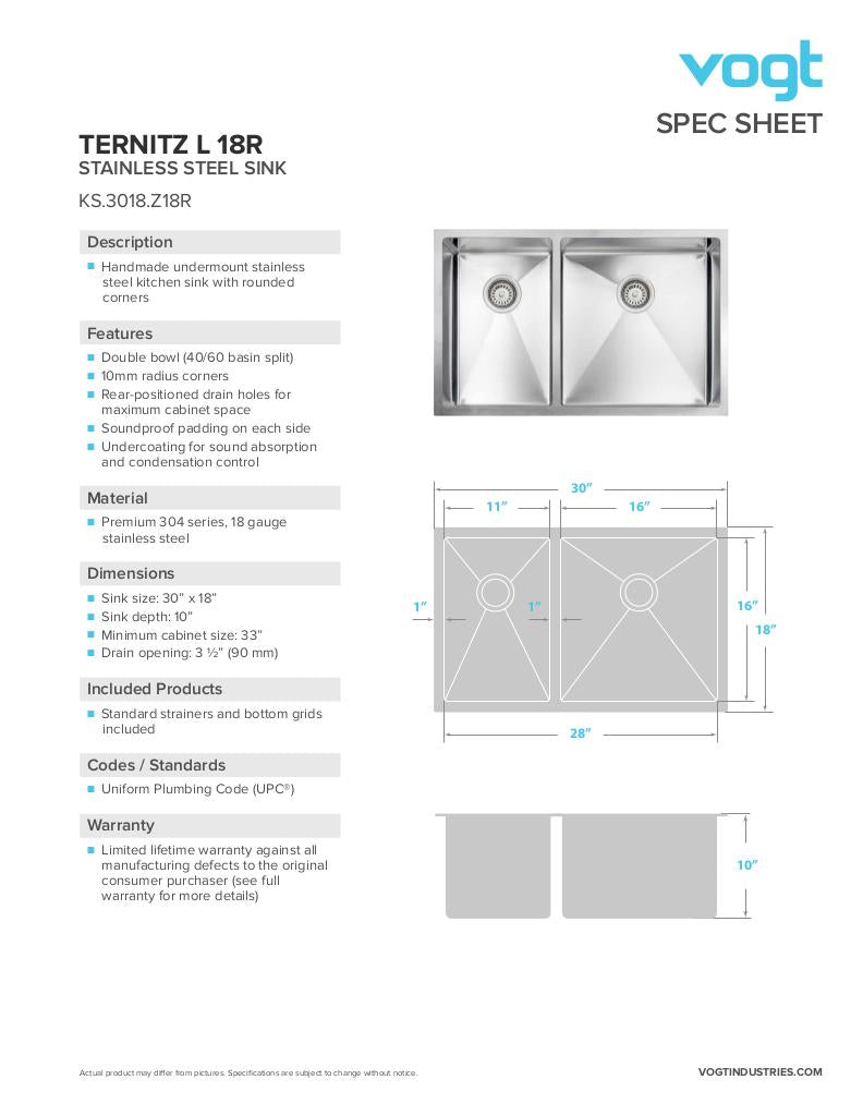 TERNITZ L 18R - 30"x18"x10" WITH STRAINERS AND BOTTOM GRIDS