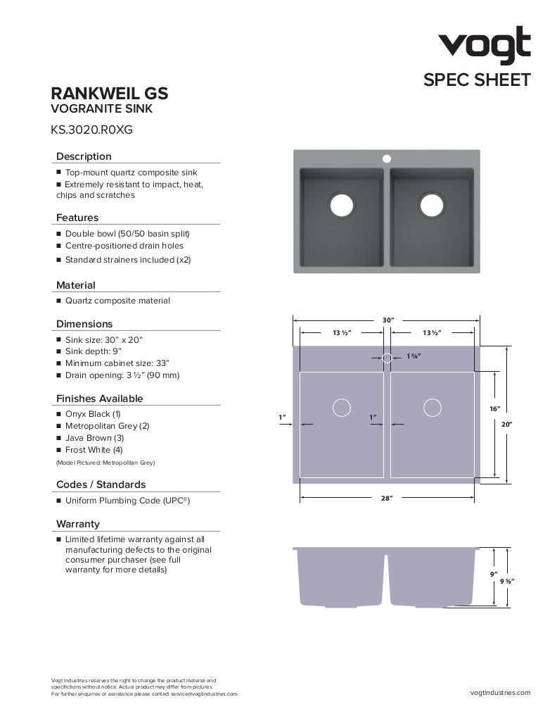 RANKWEIL GS TOPMOUNT VOGRANITE 30"x20"x9"