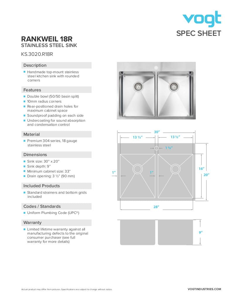 RANKWEIL 18R - 30"x20"x9" WITH STRAINERS AND BOTTOM GRIDS