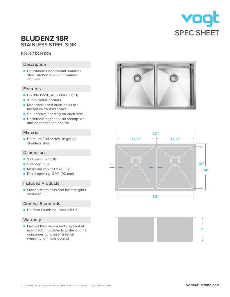 BLUDENZ 18R - 32"x18"x9" WITH STRAINERS AND BOTTOM GRIDS