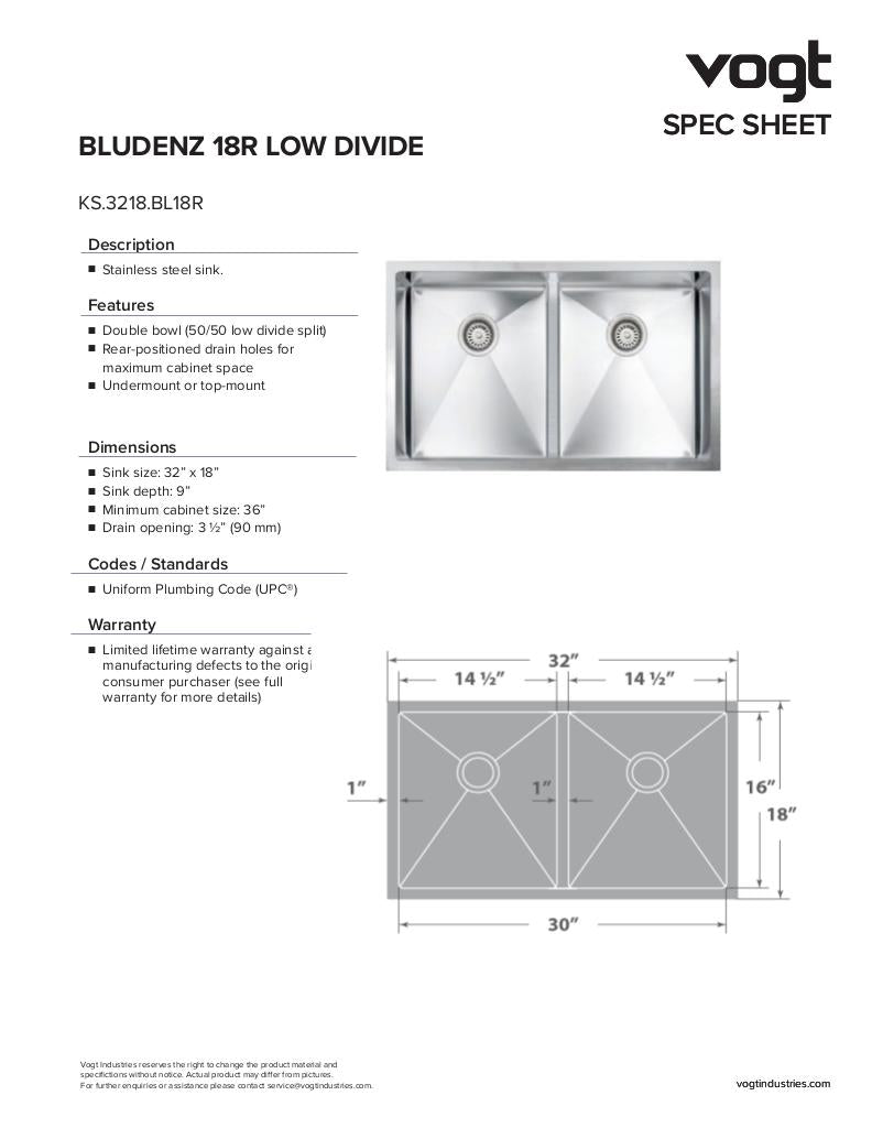 BLUDENZ 18R LOW DIVIDE - 32"x18"x9" WITH STRAINERS AND BOTTOM GRIDS