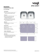 MODENA - UNDERMOUNT KITCHEN SINK (50/50) - 32⅜” x 18⅛" x 9"
