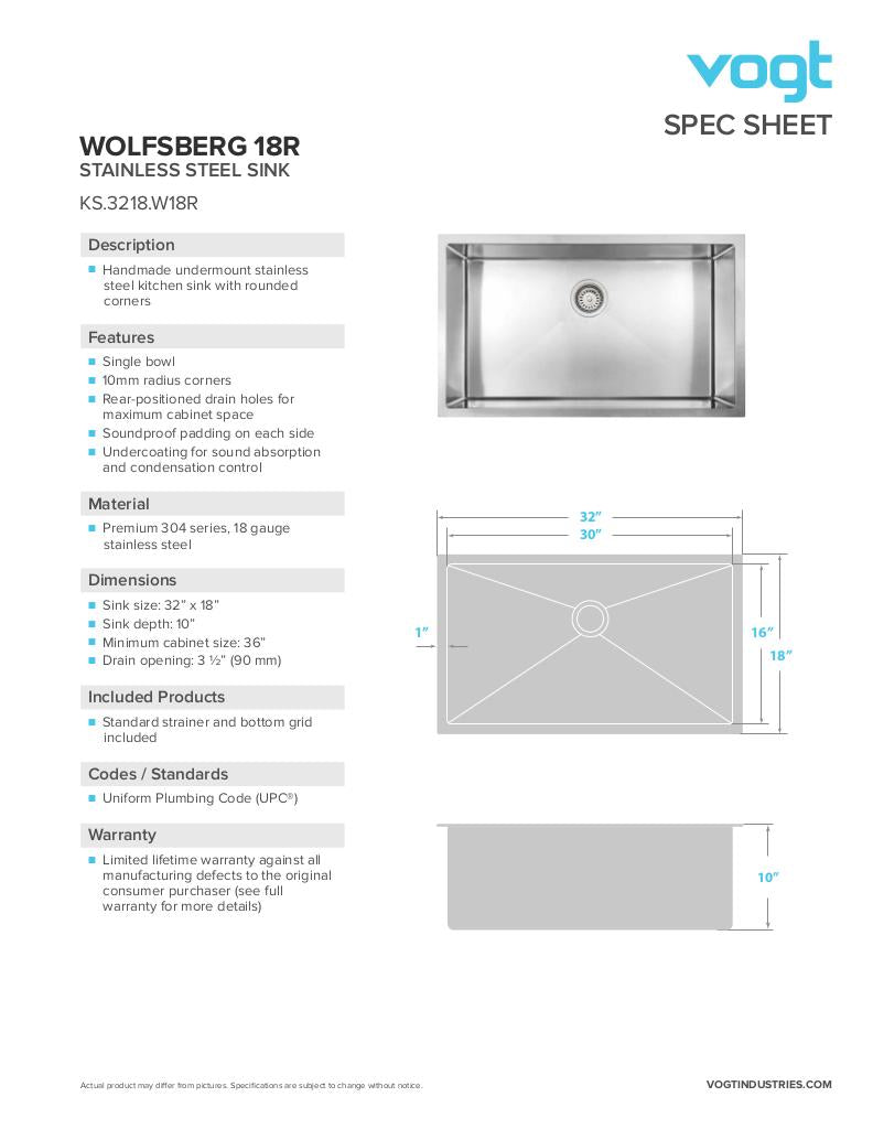 WOLFSBERG 18R - 32"x18"x10" WITH STRAINER AND BOTTOM GRID