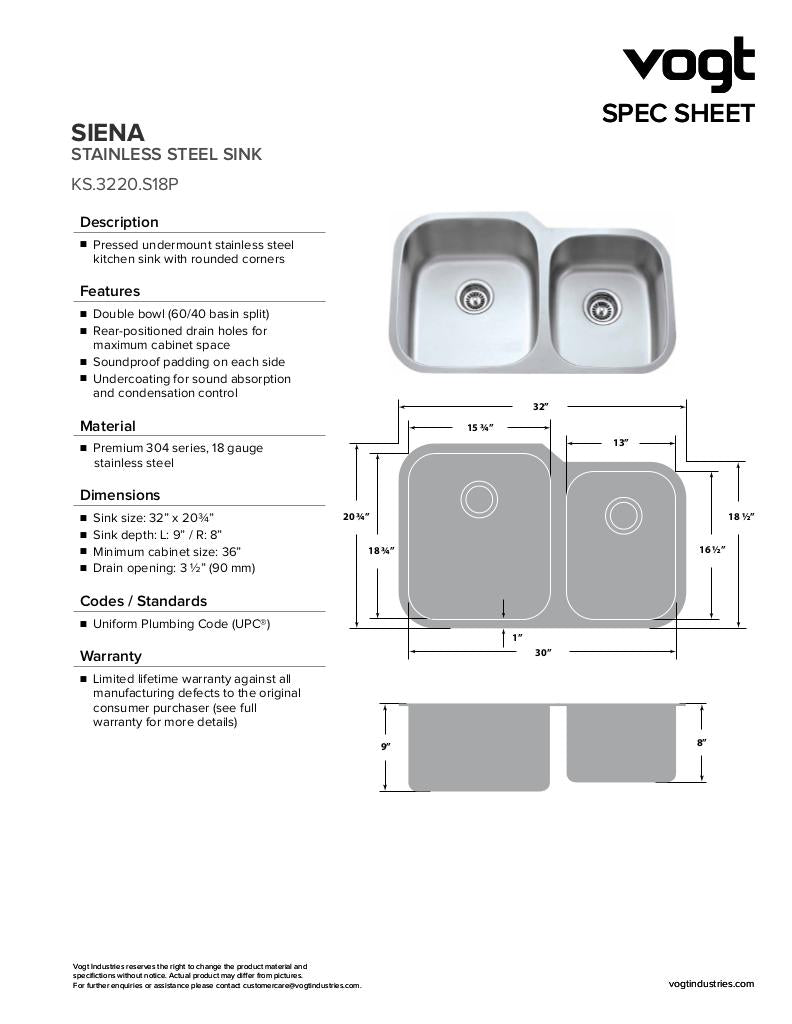 SIENA - 32"x20-3/4"x9(8)" WITH STRAINERS