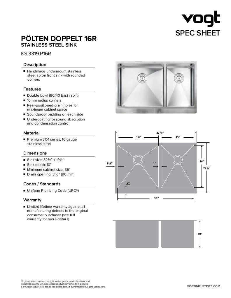 POLTEN DOPPELT 16R - 32-7/8"x19-1/2"x10" WITH STRAINERS