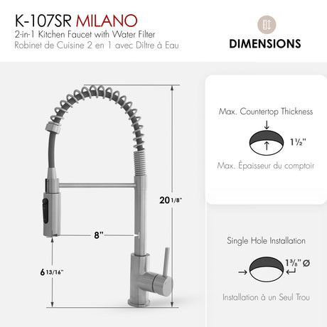 Single Handlepull Down Kitchen Faucet With Water Filter Brush