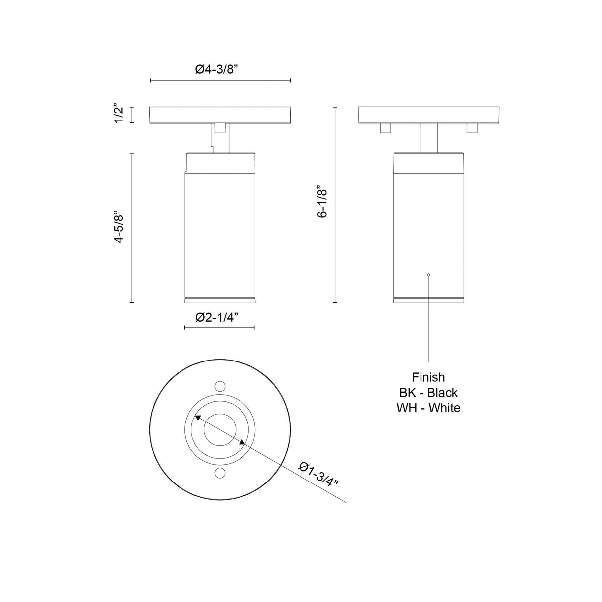 Kuzco Architectural Lorna 6-in (2-in Dia.) Adjustable Ceiling Mount