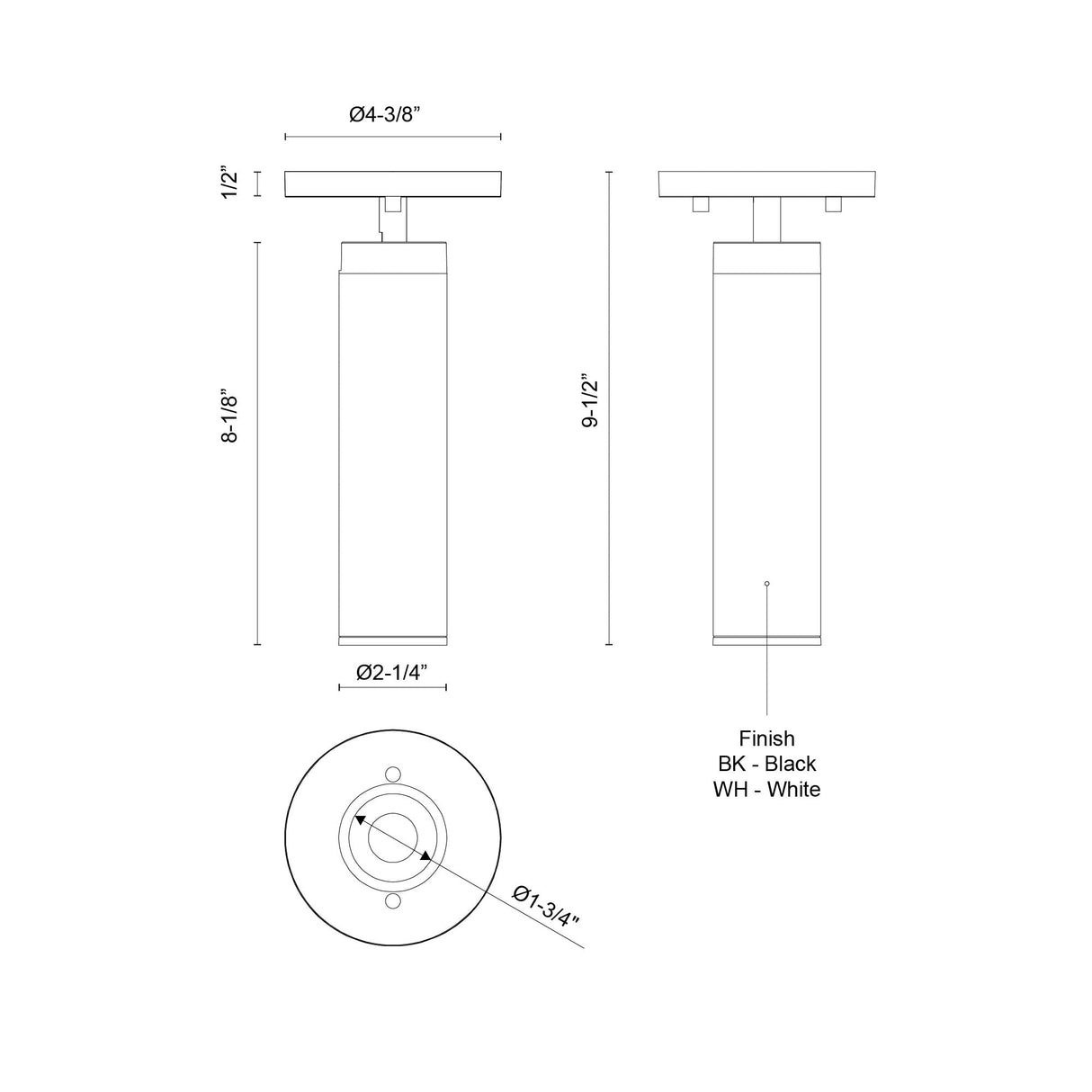 Kuzco Architectural Lorna 9-in (2-in Dia.) Adjustable Ceiling Mount