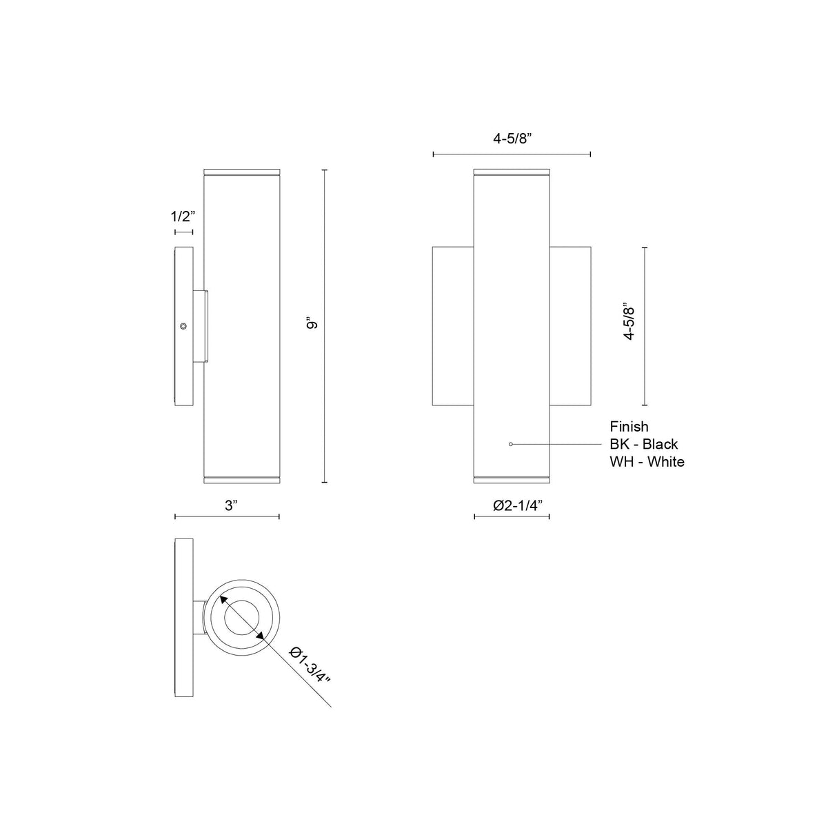 Kuzco Architectural Lorna 9-in (2-in Dia.) Wall Sconce Up/Down Light