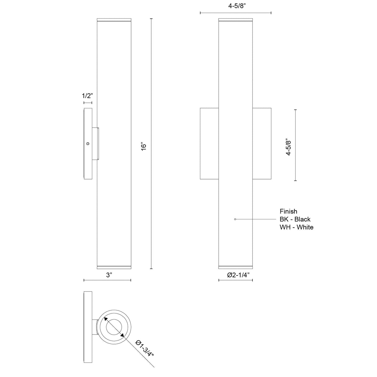 Kuzco Architectural Lorna 16-in (2-in Dia.) Exterior Wall Sconce Up/Down Light
