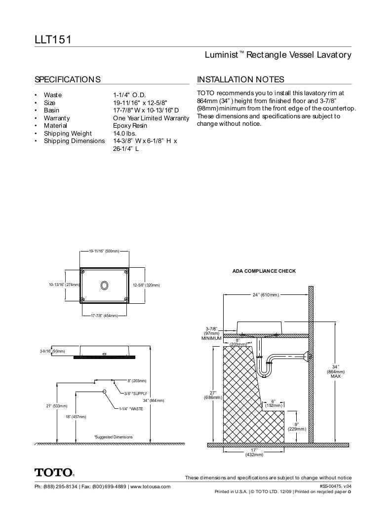 Luminist®Rectangle Vessel Lavatory