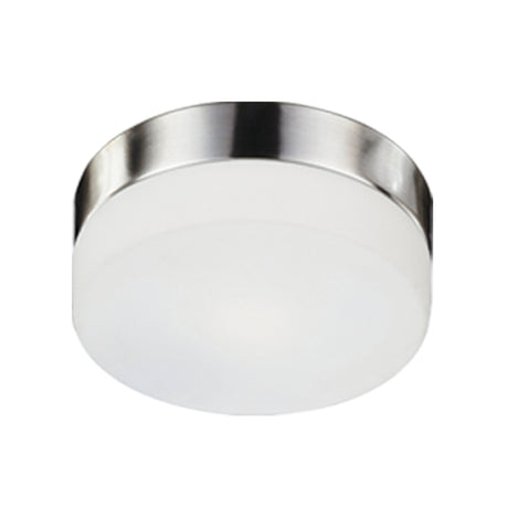 Kuzco Lomita 12-inch two-lamp flush mount ceiling light in Brushed Nickel with round glass diffuser