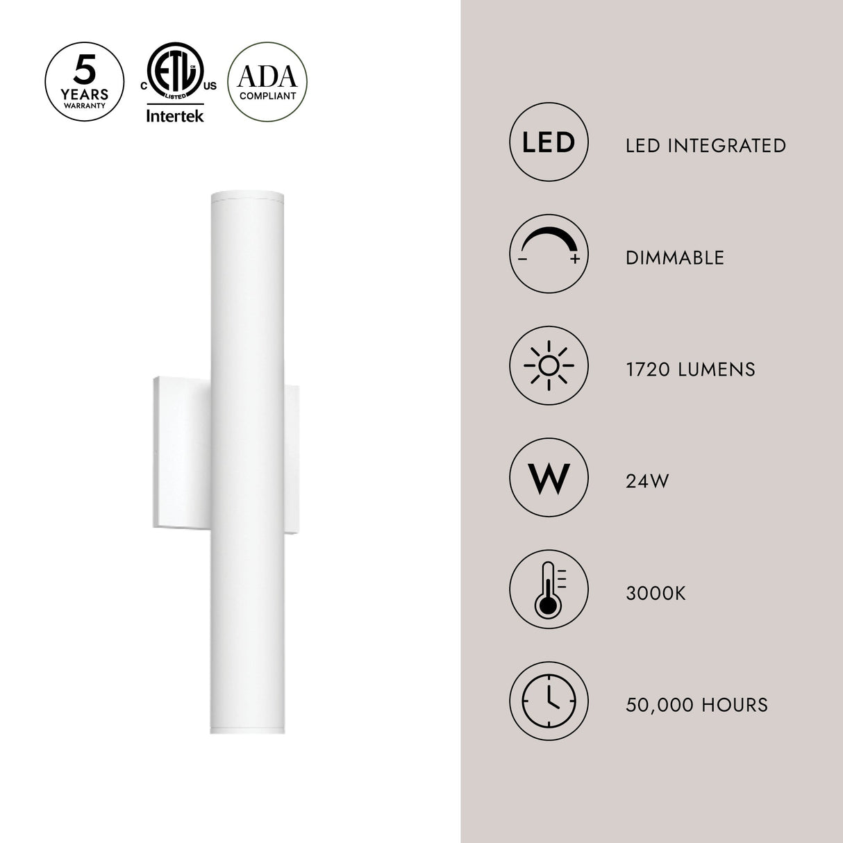 Kuzco Architectural Lorna 16-in (2-in Dia.) Wall Sconce Up/Down Light