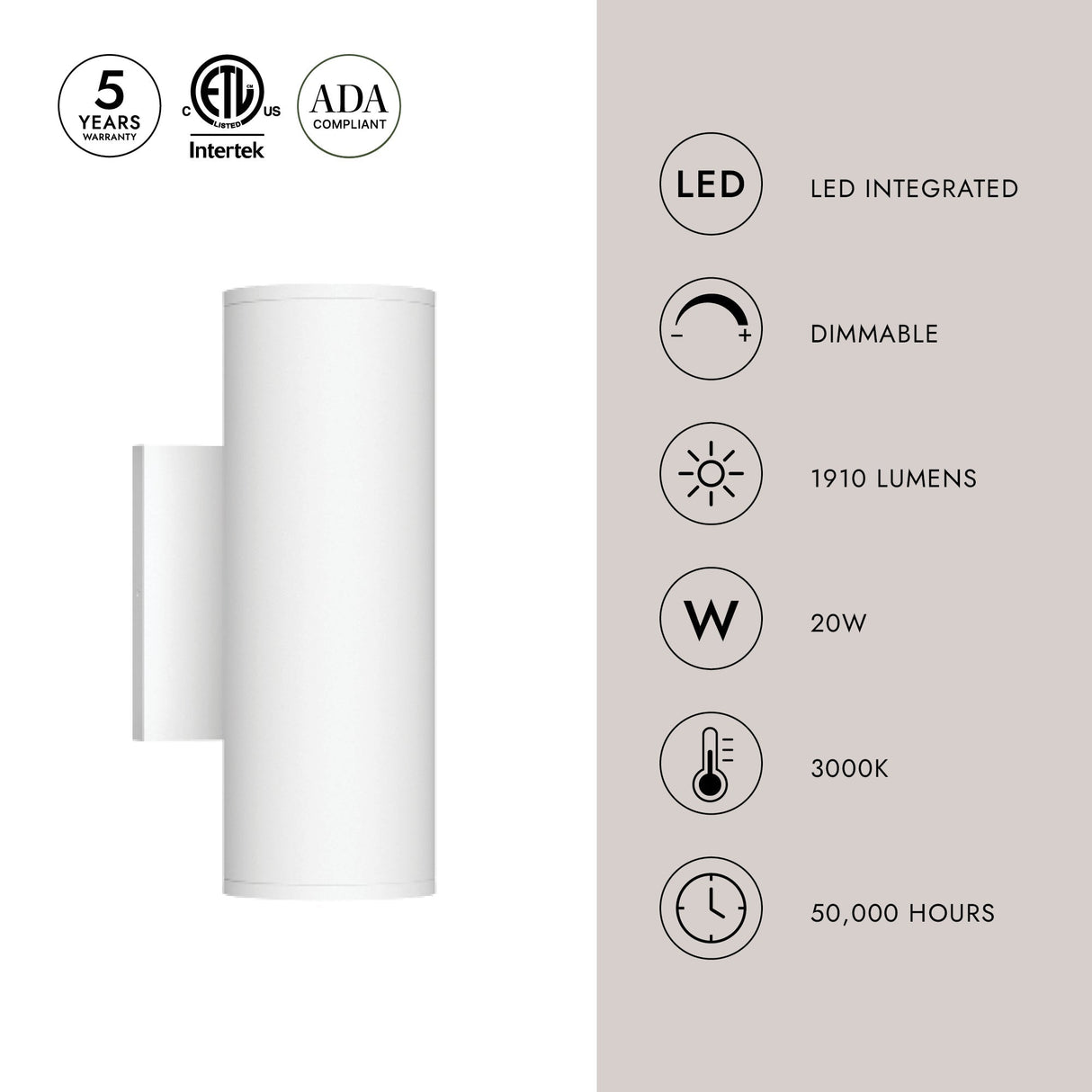 Kuzco Architectural Lorna 9-in (3-in Dia.) Wall Sconce Up/Down Light