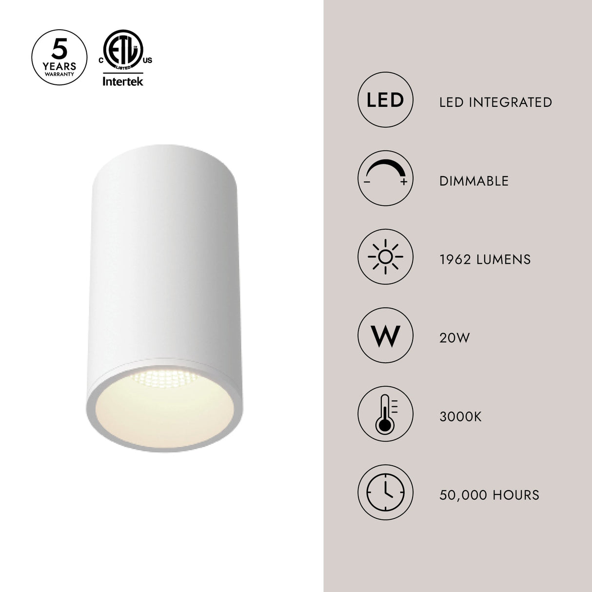 Kuzco Architectural Lorna 8-in (4-in Dia.) Flush Mount