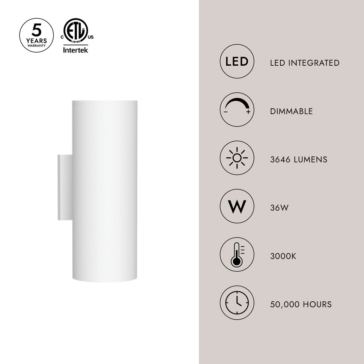 Kuzco Architectural Lorna 12-in (4-in Dia.) Wall Sconce Up/Down Light