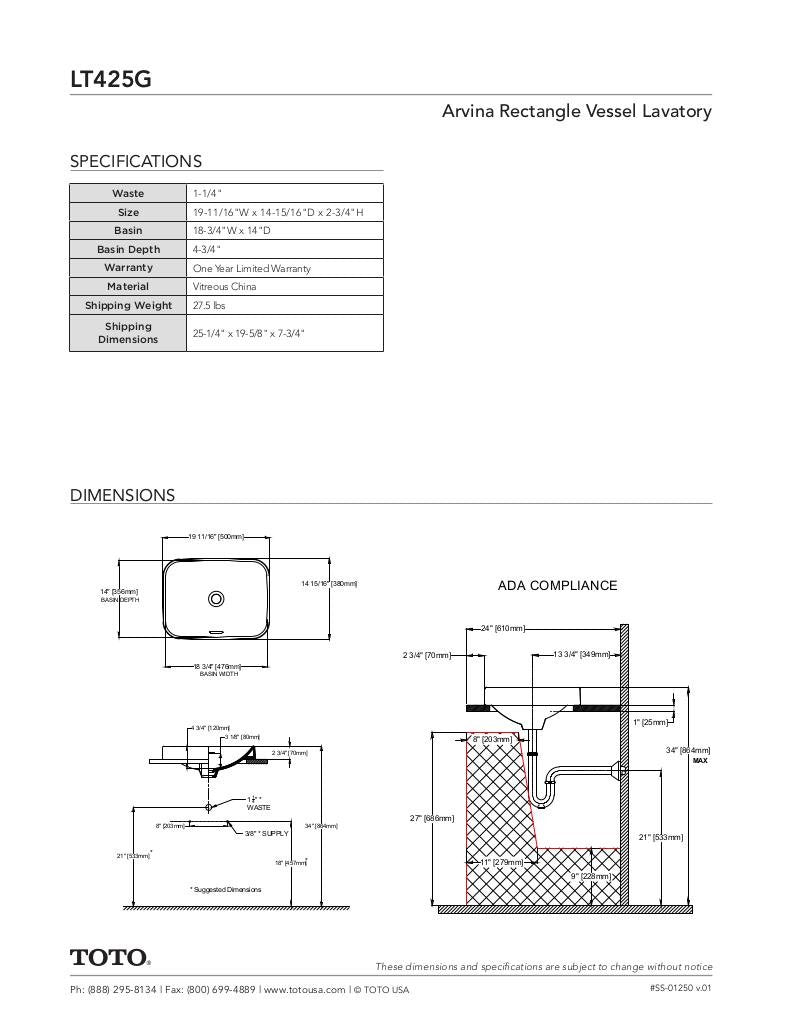 Arvina 19-11/16" Rectangle Vessel Lavatory - Outset