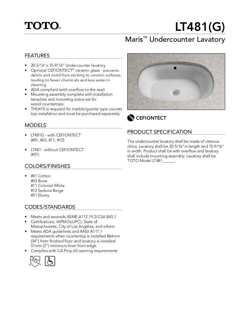 Maris Undercounter Lavatory