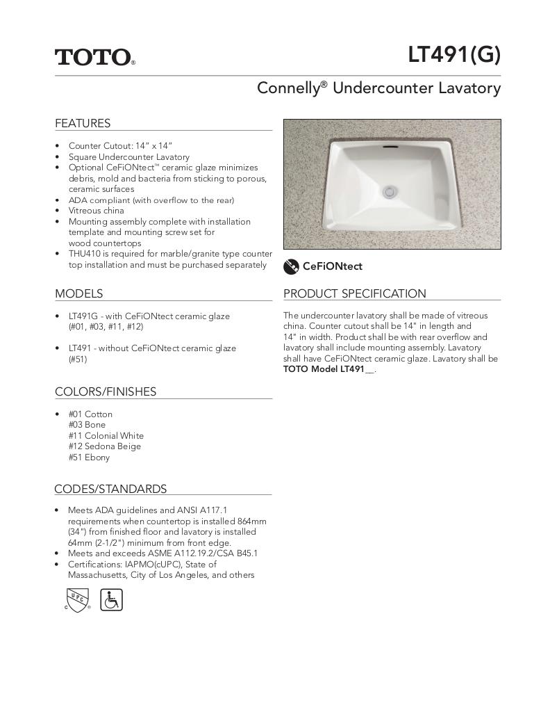 Connelly®Undercounter Lavatory