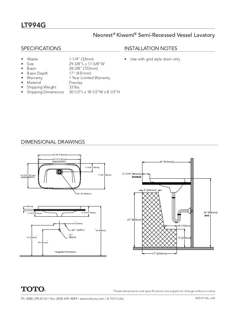 Neorest Kiwami Semi-Recessed Vessel Lavatory
