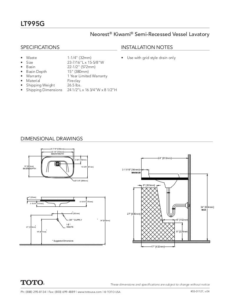 Neorest Kiwami Semi-Recessed Vessel Lavatory