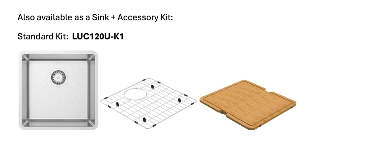 Lucia U Standard Kit 17" Single Strd Kit - Undermount, 18 Gauge, R15 (Inc. Cut Board+Grid)