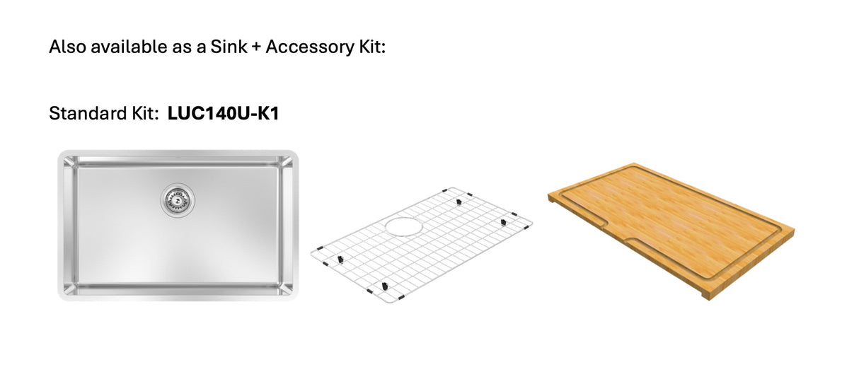 Lucia U Standard Kit 30" Single Strd Kit - Undermount, 18 Gauge, R15 (Inc. Cut Board+Grid)