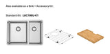 Lucia U Standard Kit 25" 60/40 Double Strd Kit - Undermount, 18 Gauge, R15, (Inc. Cut Board+Grid)