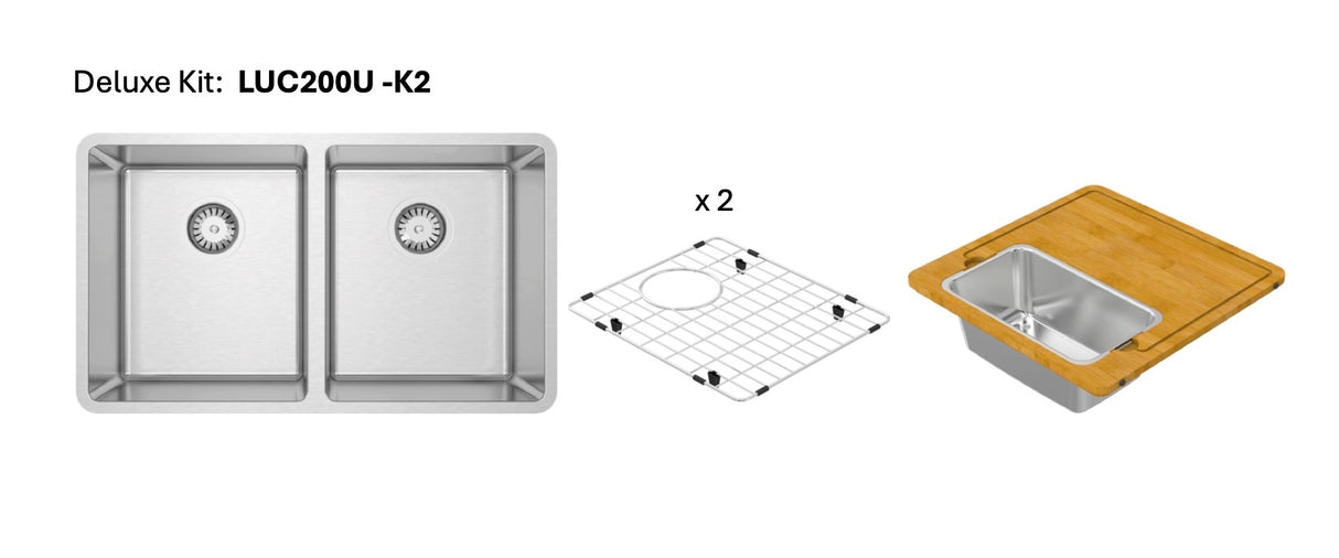 Lucia U Deluxe Kit 30" 50/50 Double Delux Kit - Undermount, 18 Gauge, R15 (Inc. ASC400LU+Grid)