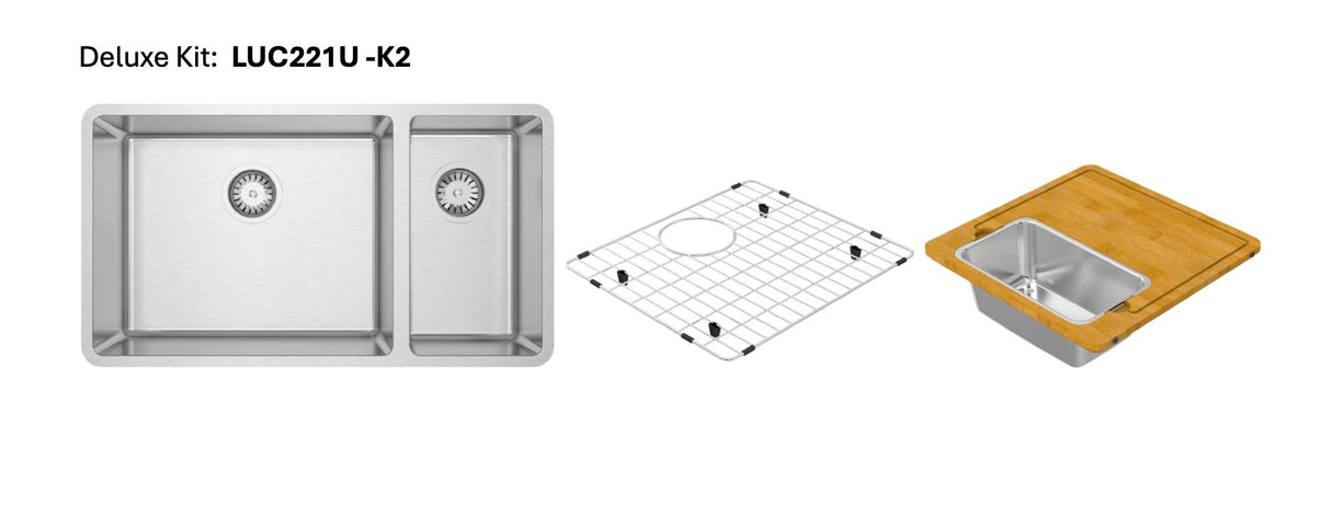 Lucia U Deluxe Kit 31" 60/40 Double Delux Kit - Undermount, 18 Gauge, R15 (Inc. ASC400LU+Grid)