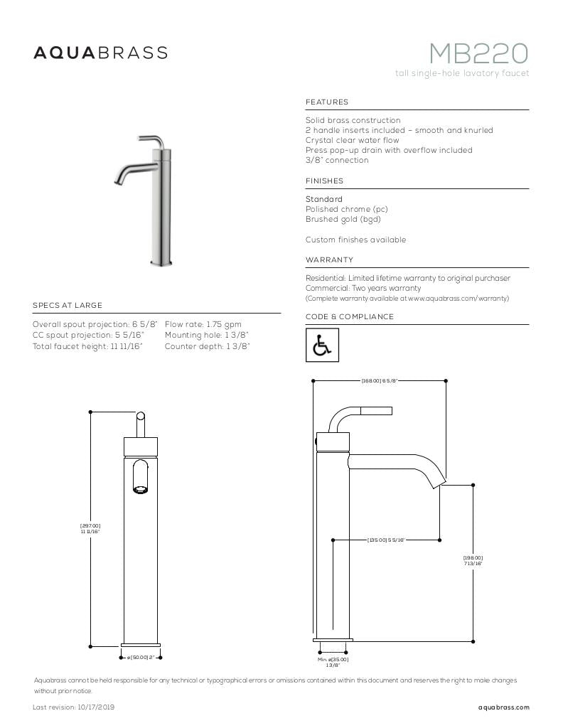 Tall single-hole lavatory faucet