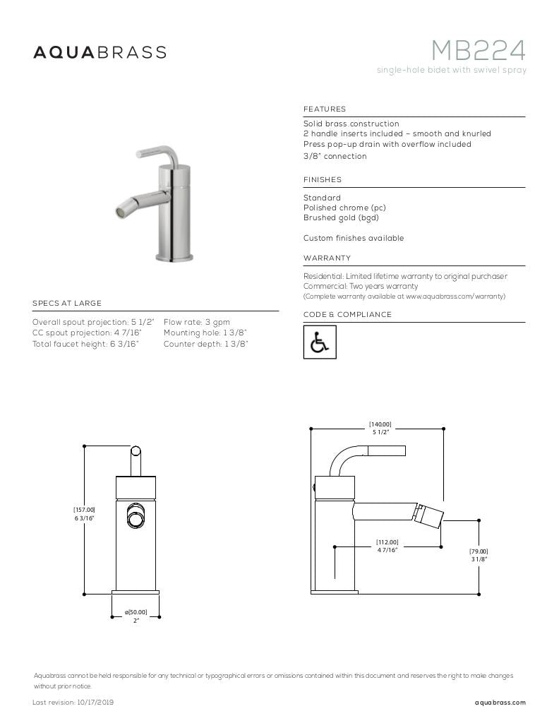 Single-hole bidet with swivel spray