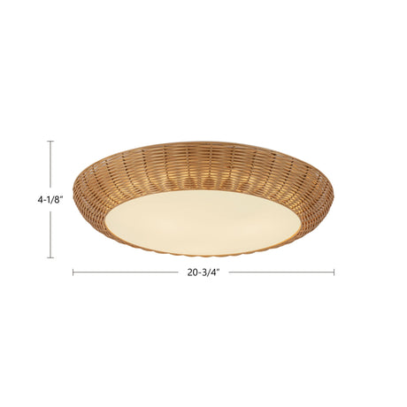 Merida 21-in Rattan flush mount photo with height and diameter dimensions