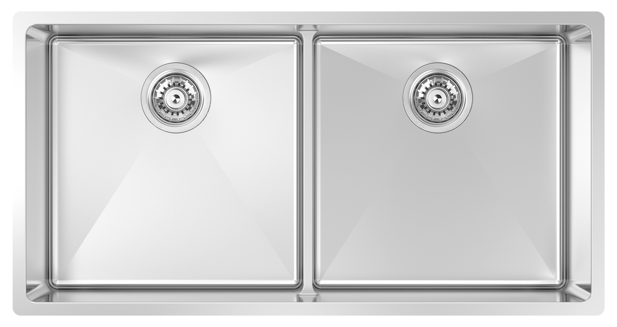 Montego Low Divide 34" 50/50 Double Low Div Sink, Undermount, 16 Gauge, R15, Single Box