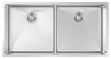 Montego Low Divide 34" 50/50 Double Low Div Sink, Undermount, 16 Gauge, R15, Single Box