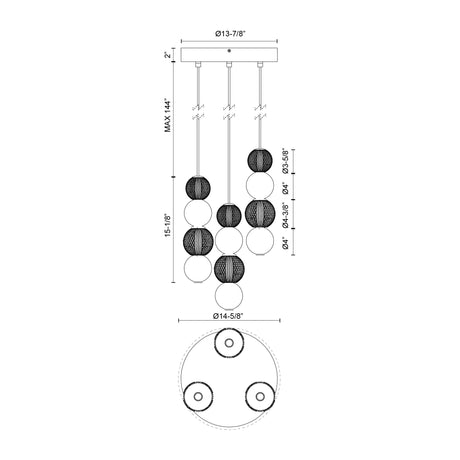 Alora Onyx 3 Head Multi Pendant