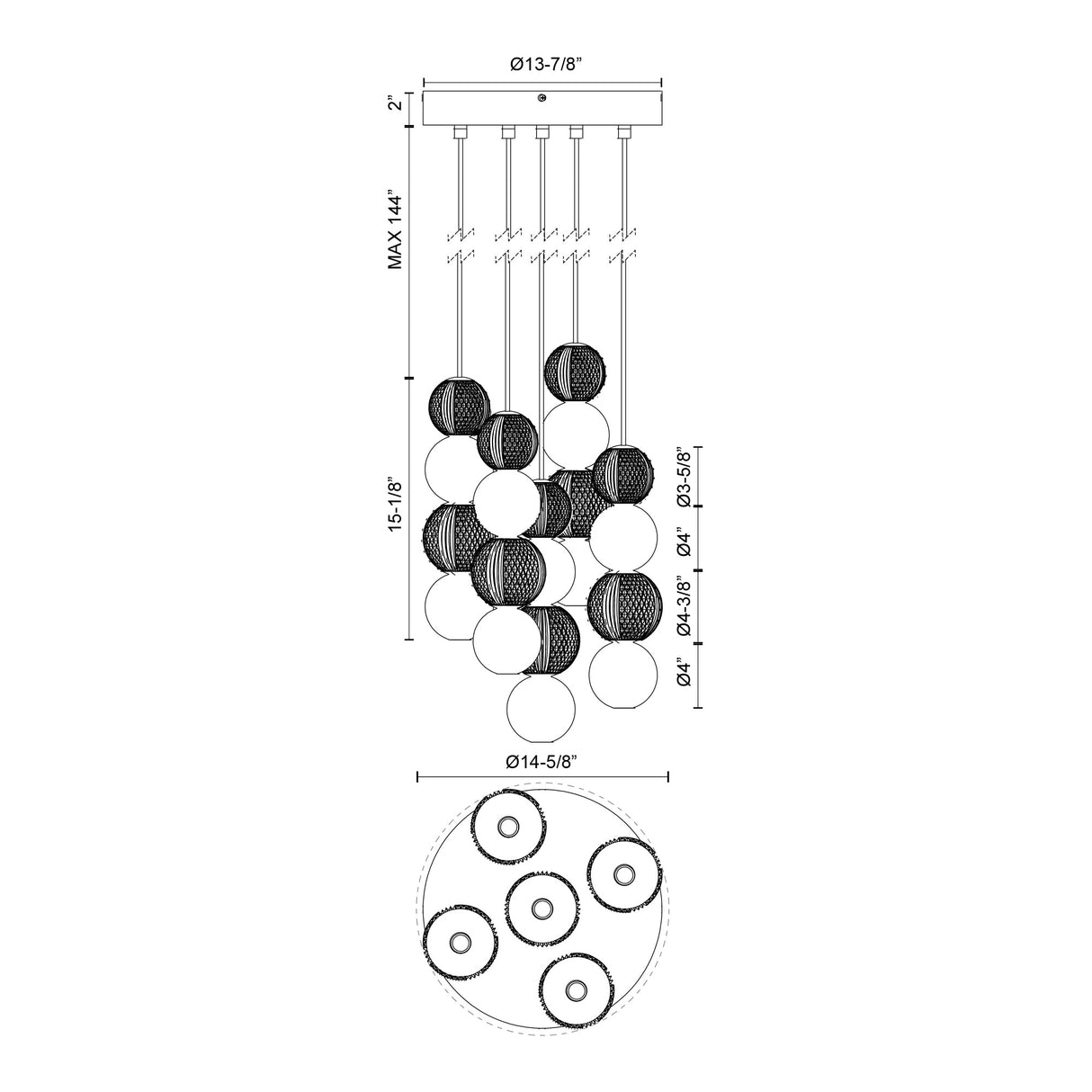 Alora Onyx 5 Head Multi Pendant